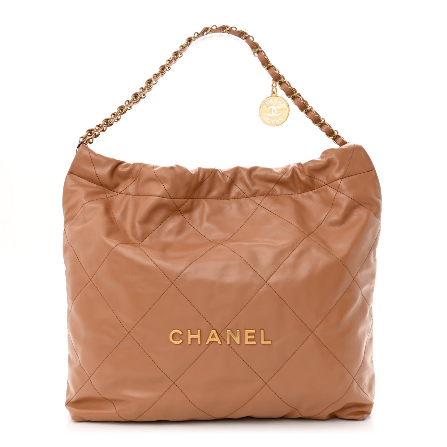 Shiny Calfskin Quilted Chanel 22 Camel