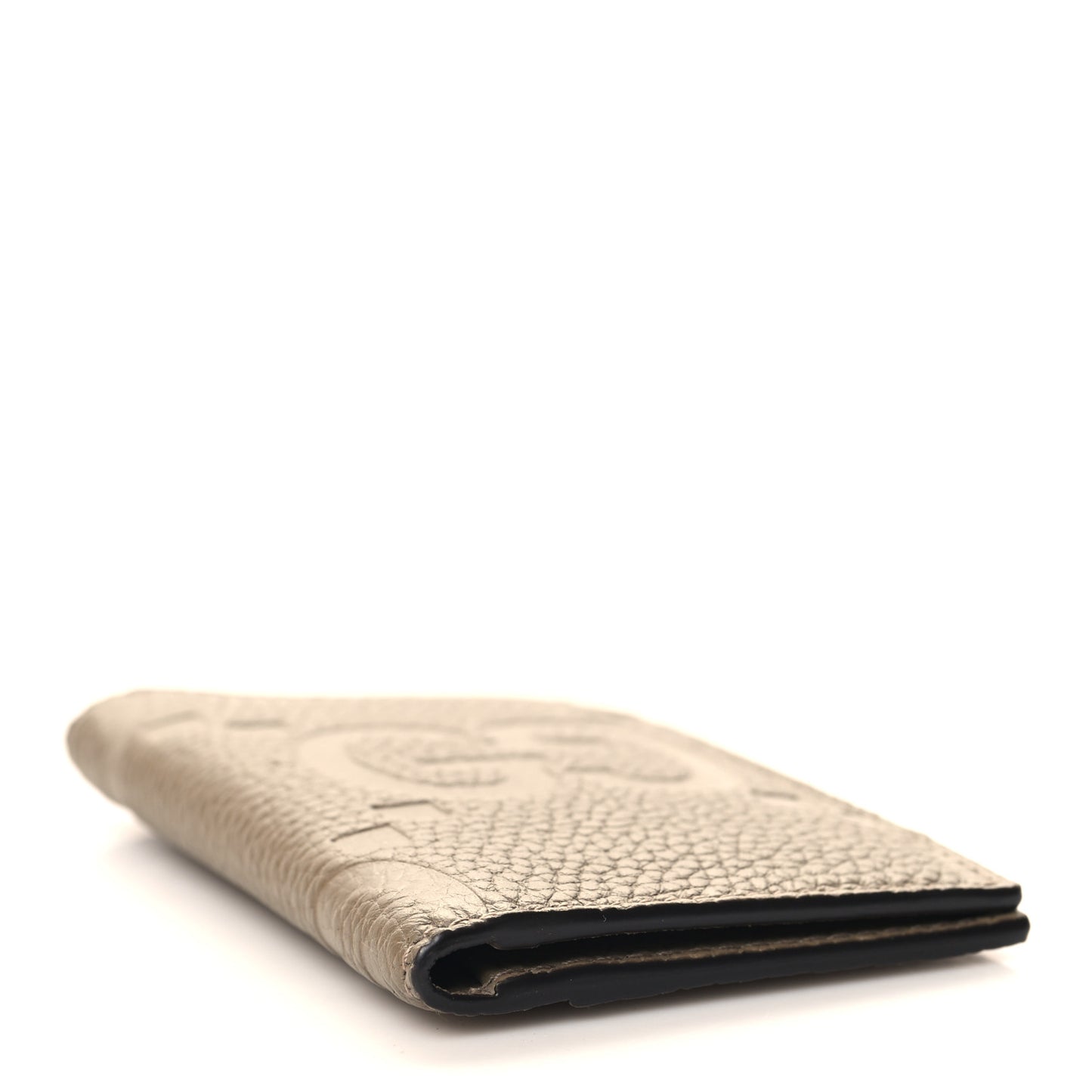 Piuma Calfskin Jumbo GG Embossed Card Case Taupe
