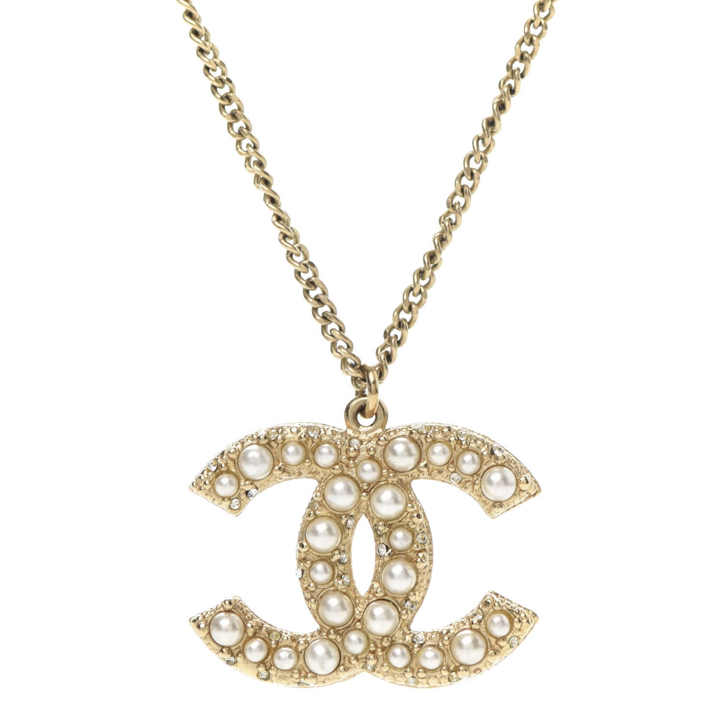 Pearl Crystal CC 100th Anniversary Pendant Necklace Light Gold
