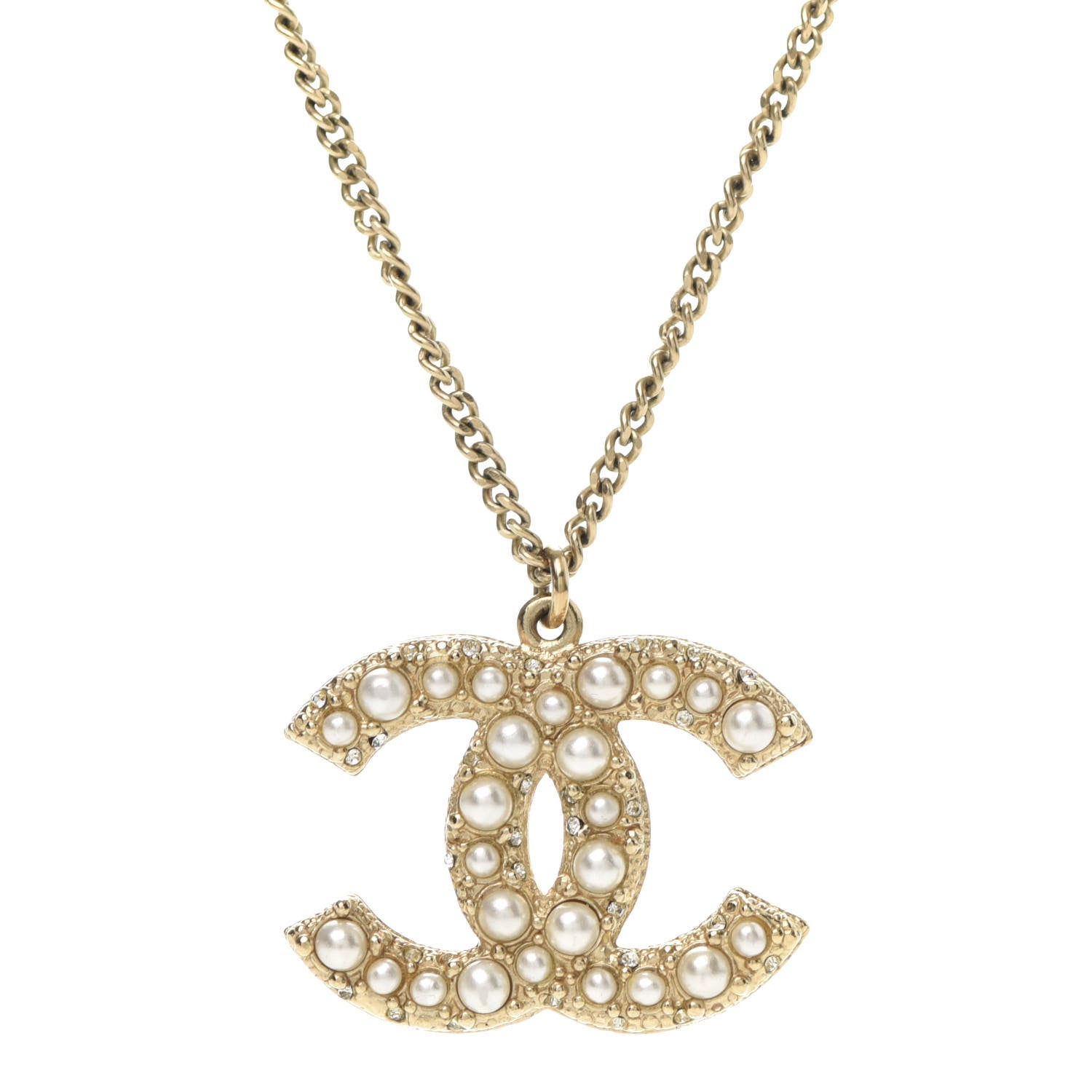 Chanel Pearl Crystal CC 100th Anniversary Pendant Necklace Light Gold 4 of 5