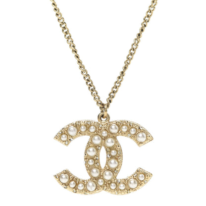 Chanel Pearl Crystal CC 100th Anniversary Pendant Necklace Light Gold 4 of 5