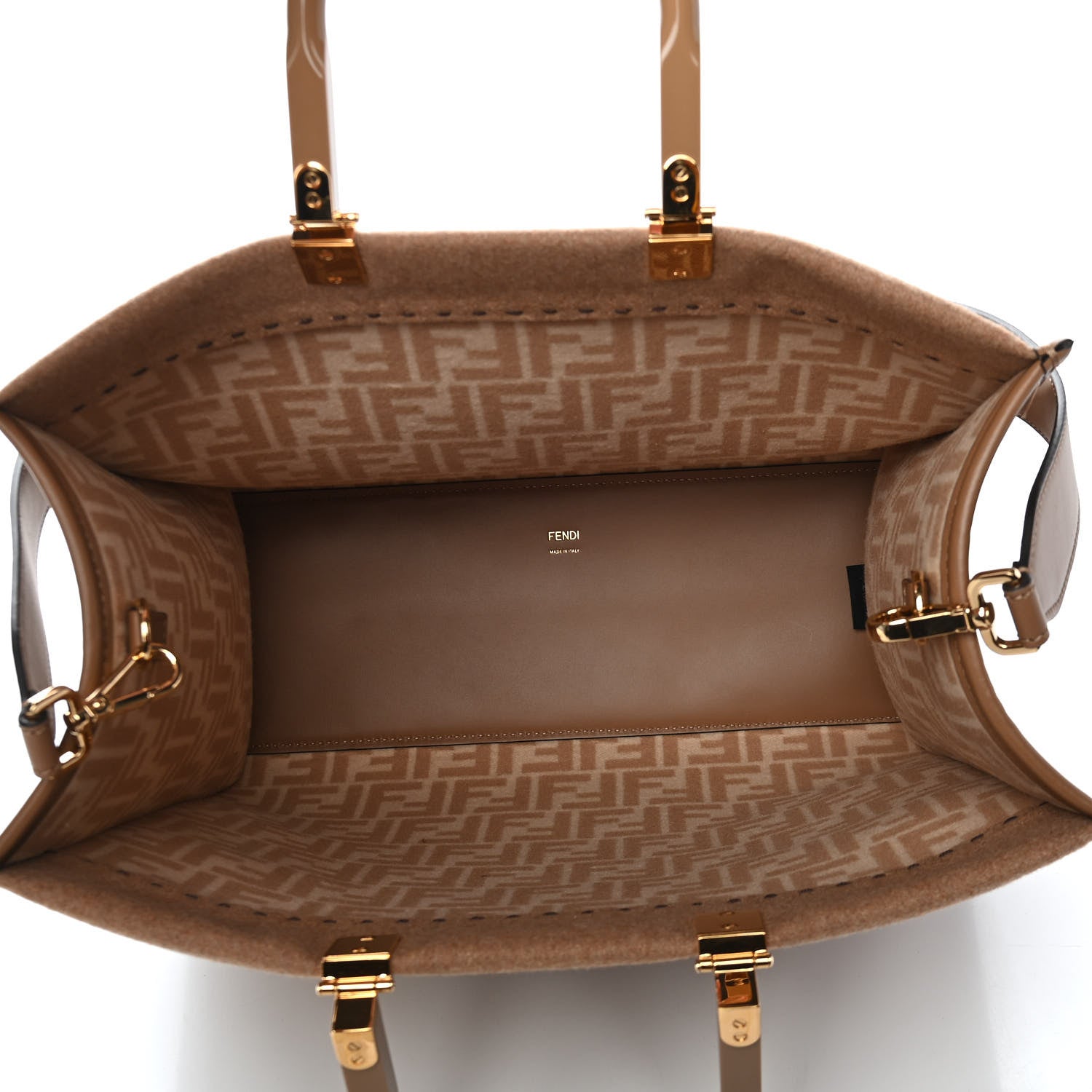 Fendi Flannel Vitello King Wool Plexiglass FF Logo Embroidered Medium Fendi Sunshine Shopper Tote Brown 4 of 8