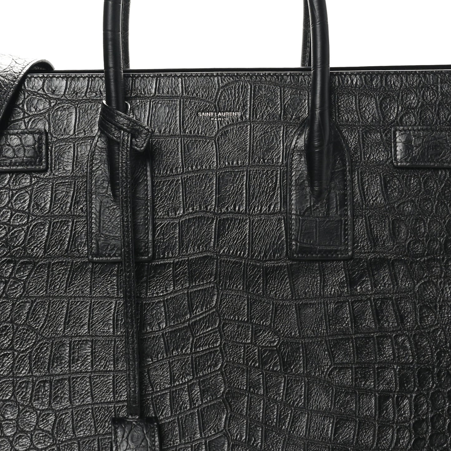 Calfskin Crocodile Embossed Large Sac De Jour Carryall Black
