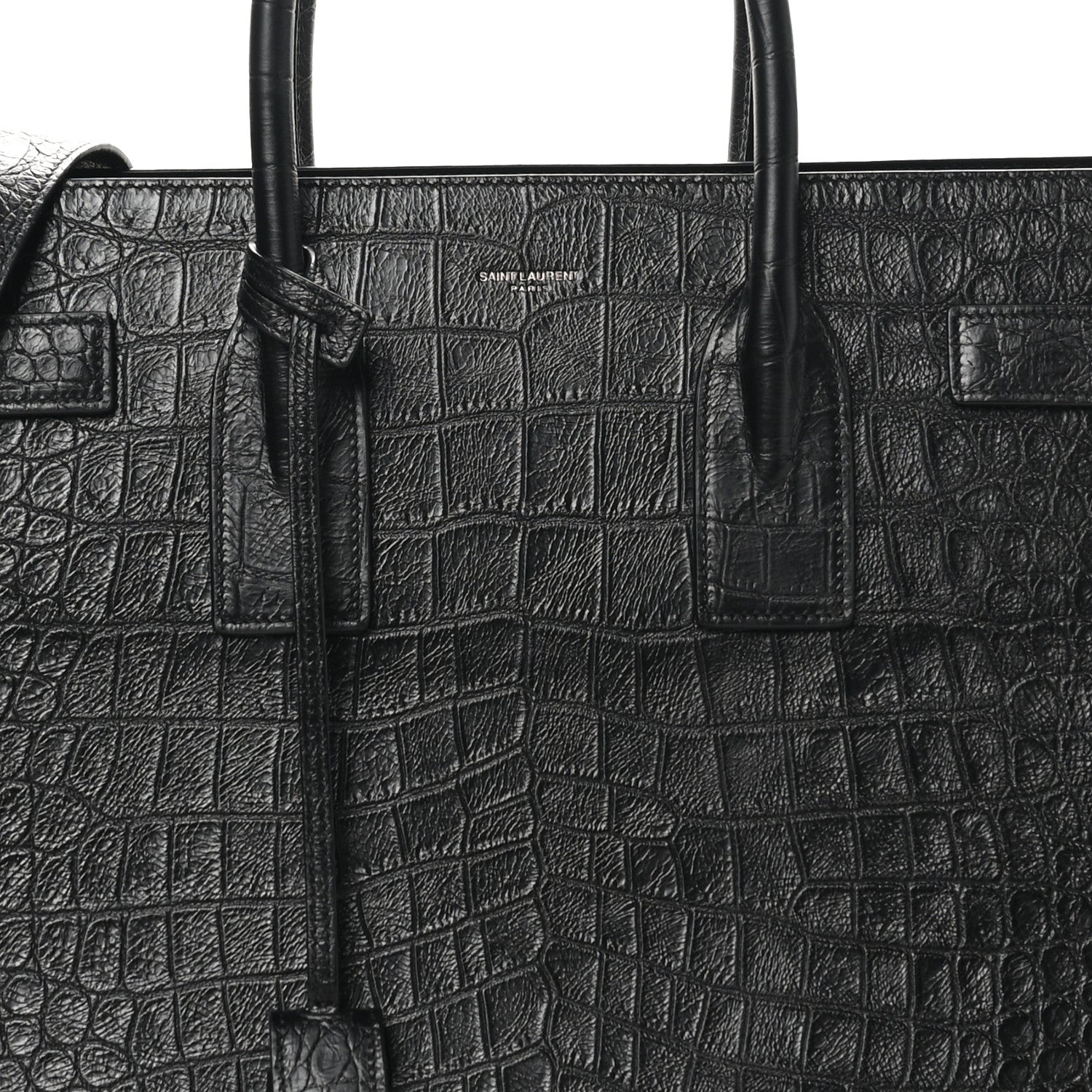 Saint Laurent Calfskin Crocodile Embossed Large Sac De Jour Carryall Black 8 of 10