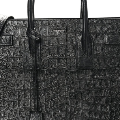 Saint Laurent Calfskin Crocodile Embossed Large Sac De Jour Carryall Black 8 of 10