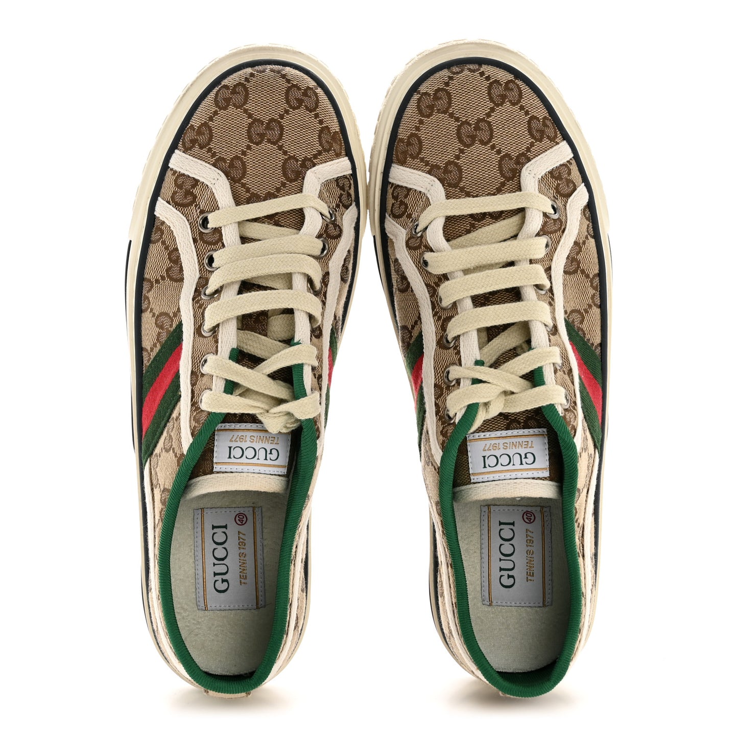 GG Monogram Web Womens 1977 Tennis Sneakers 40 Beige Ebony Mystic White