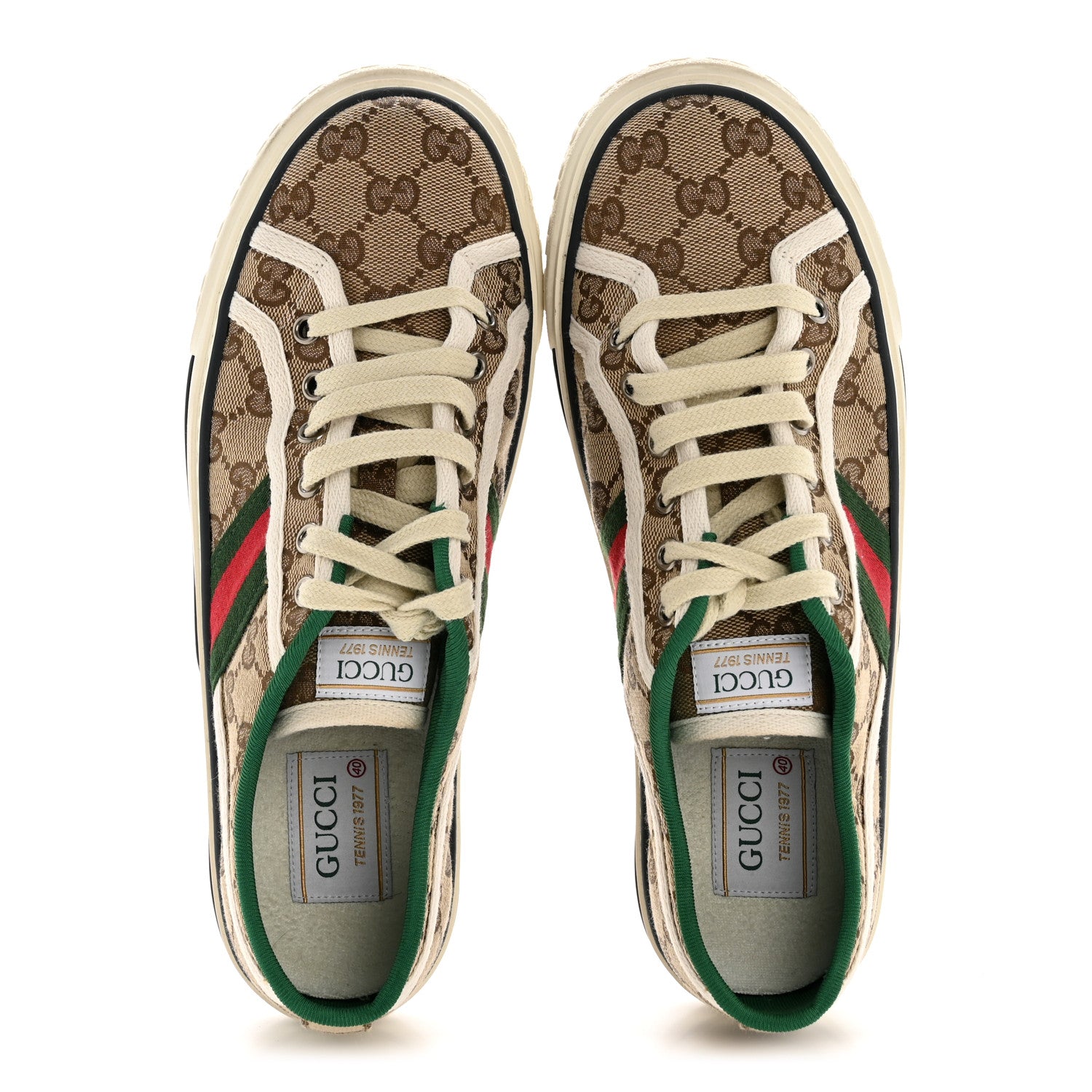 Gucci GG Monogram Web Womens 1977 Tennis Sneakers 40 Beige Ebony Mystic White 2 of 12