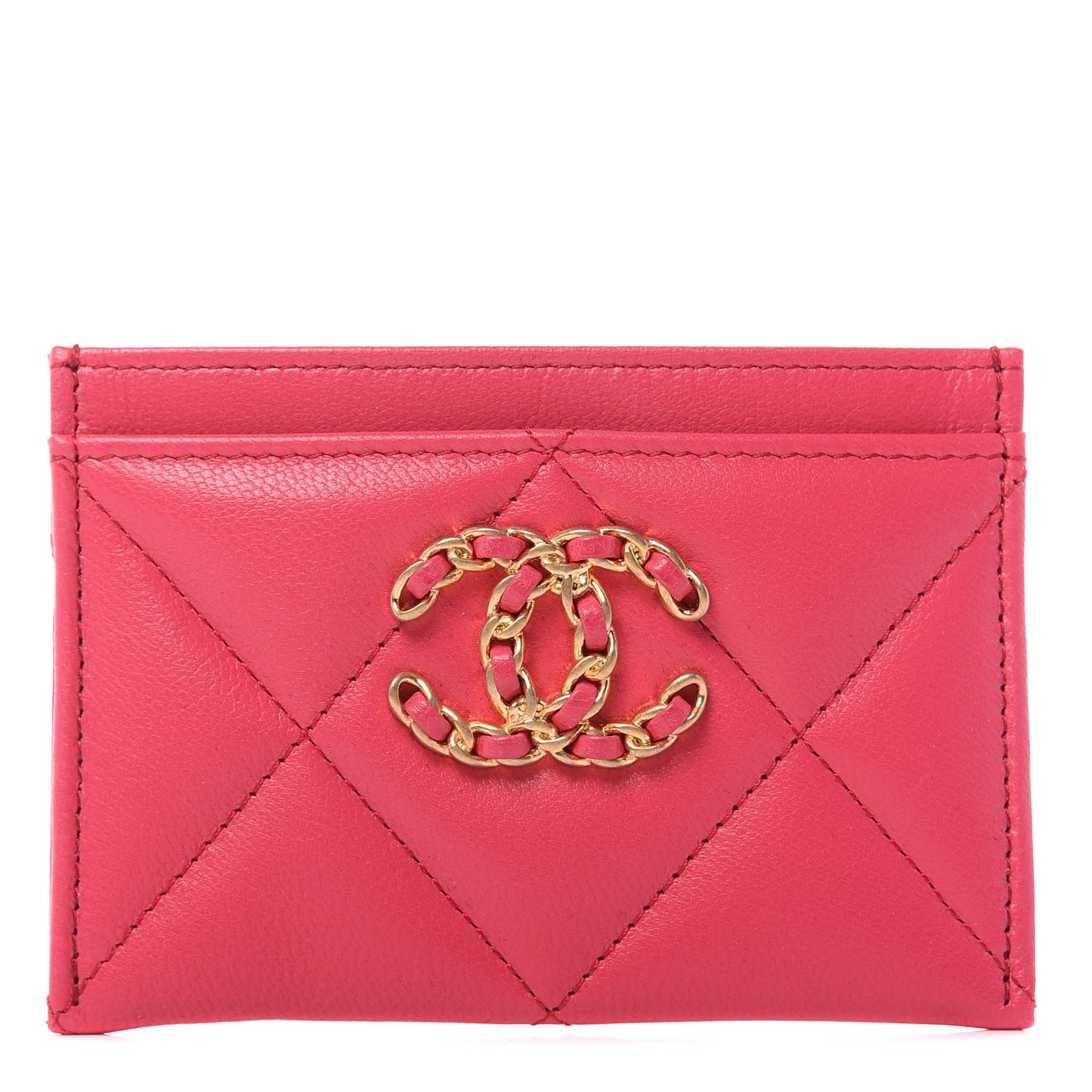 Shiny Goatskin Quilted 19 Card Holder Dark Pink