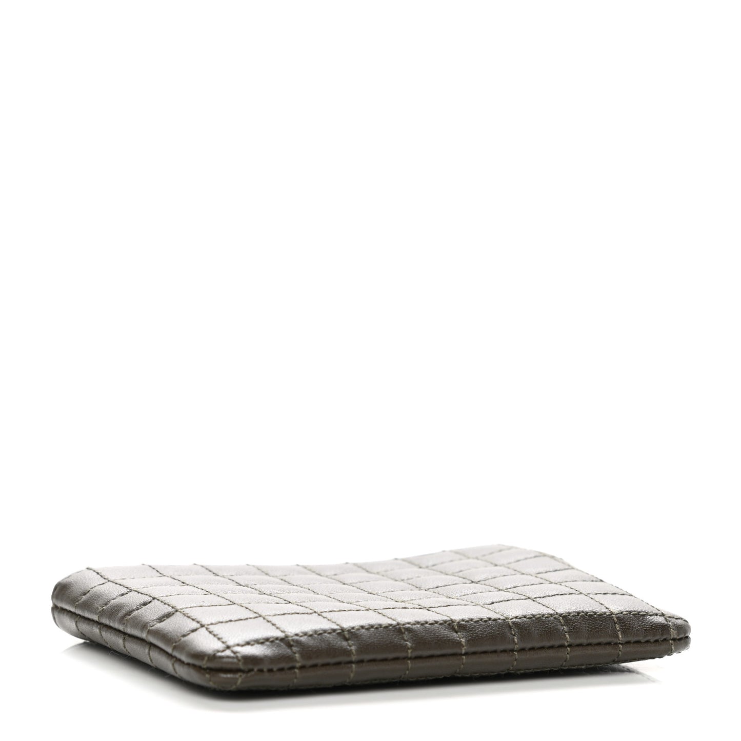 Calfskin Quilted C Charm Coin Card Pouch Khaki