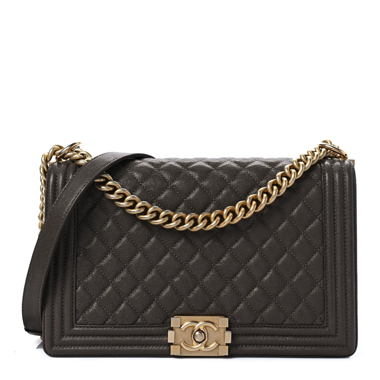 Caviar Quilted New Medium Boy Flap Khaki