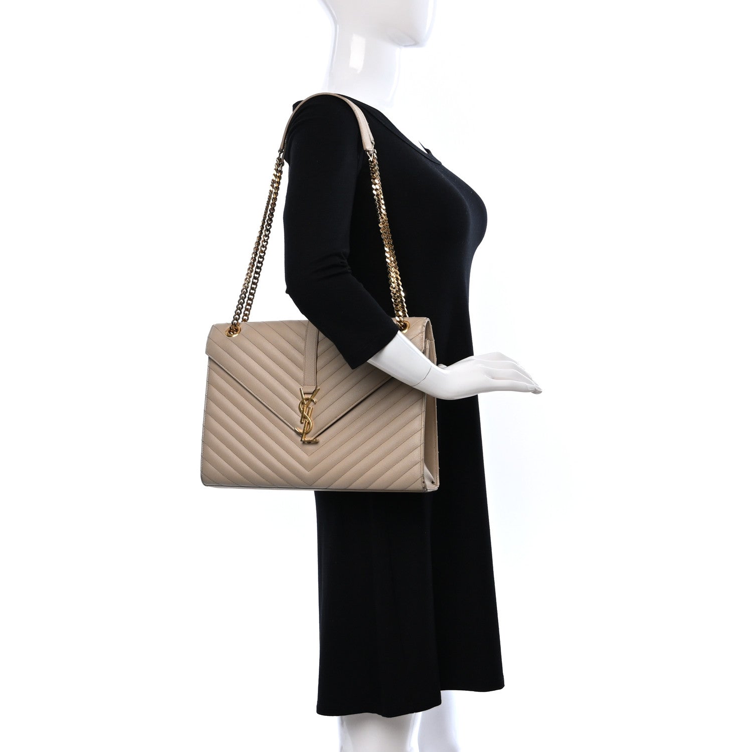 Saint Laurent Grain De Poudre Matelasse Chevron Large Monogram Satchel Dark Beige 3 of 11