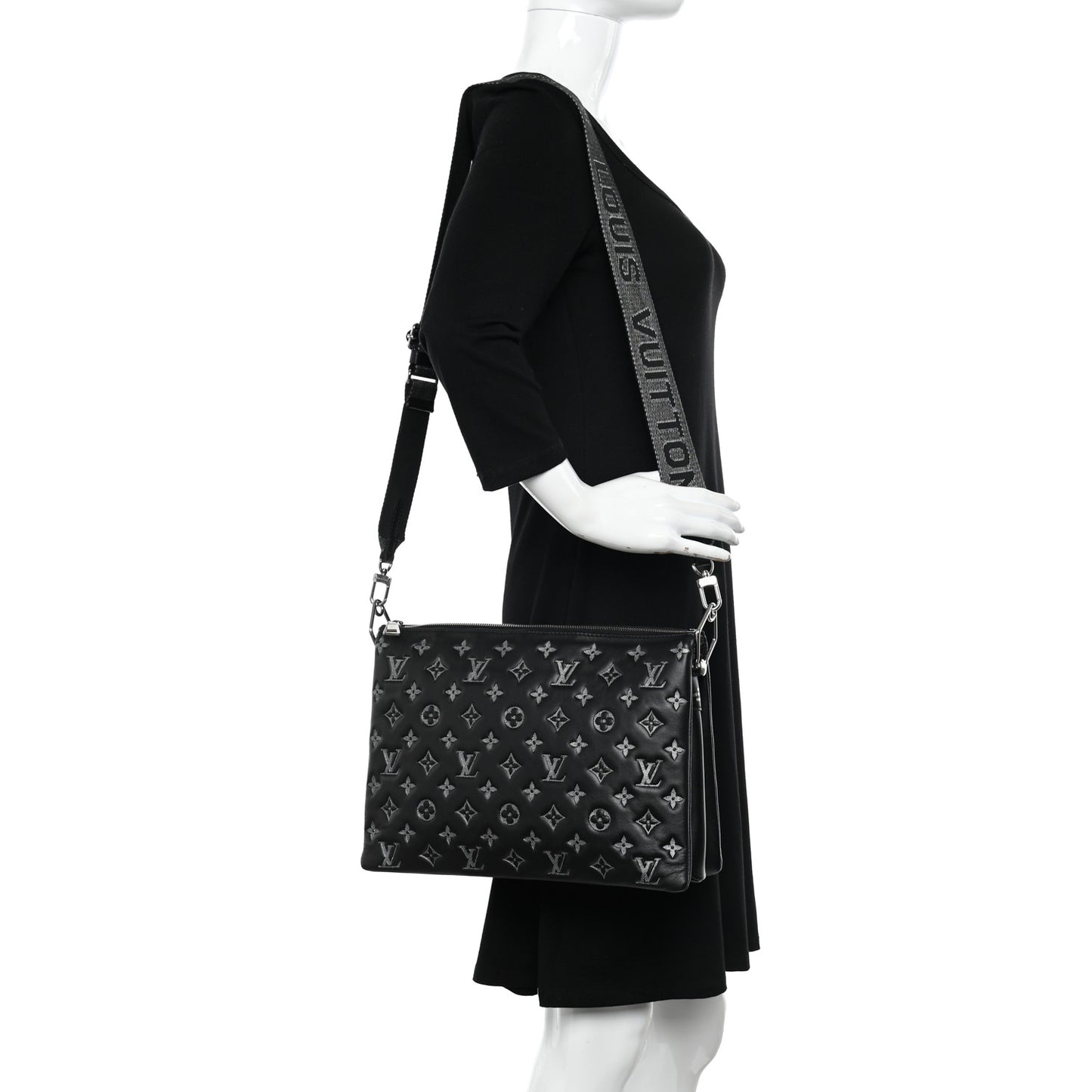 Lambskin Embossed Monogram Coussin MM Black Gray