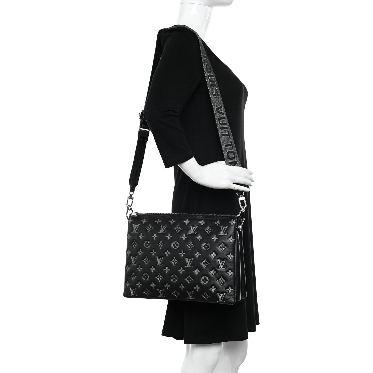 Louis Vuitton Lambskin Embossed Monogram Coussin MM Black Gray 2 of 9