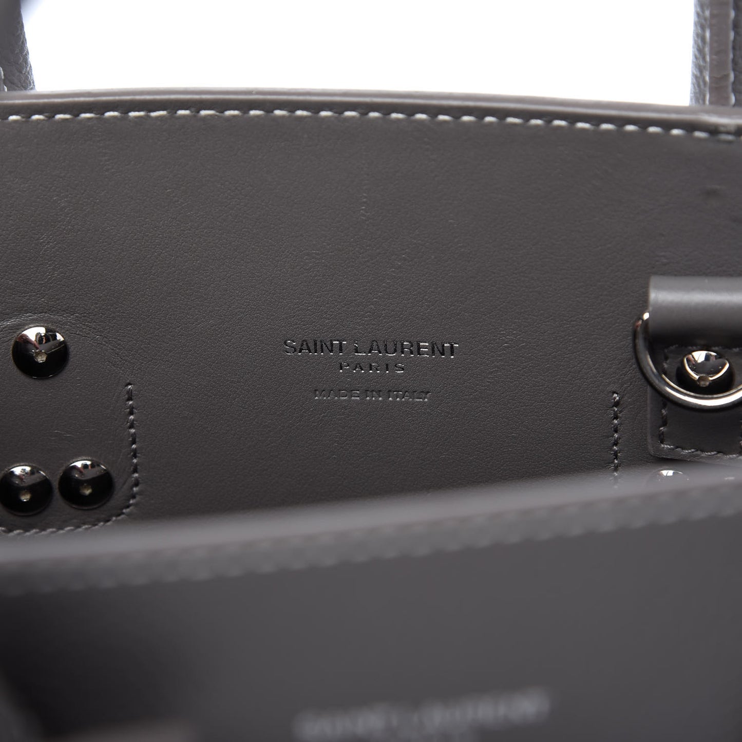 Grained Calfskin Topstich Baby Sac De Jour Fog