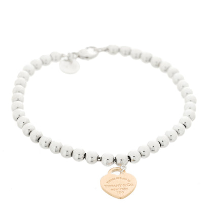 Tiffany Sterling Silver 18K Rose Gold Return to Tiffany Heart Bead Bracelet 1 of 5