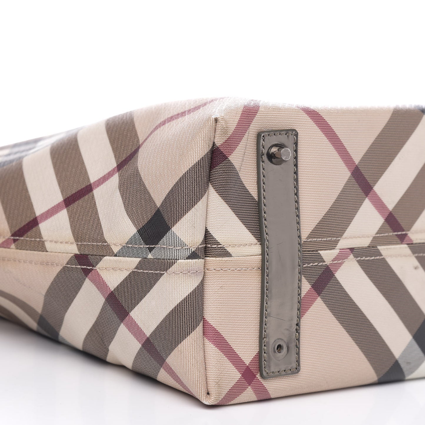 Metallic Calfskin Nova Check Shopper Tote Pewter