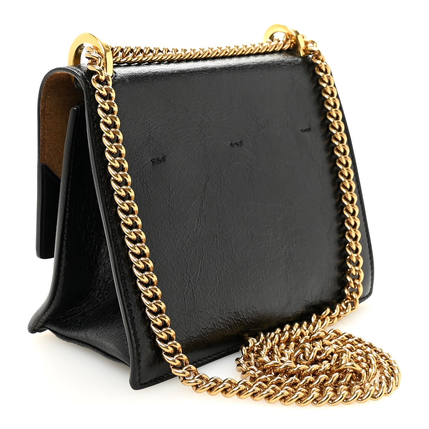 Agnello Old Shine Small Kan U Shoulder Bag Black