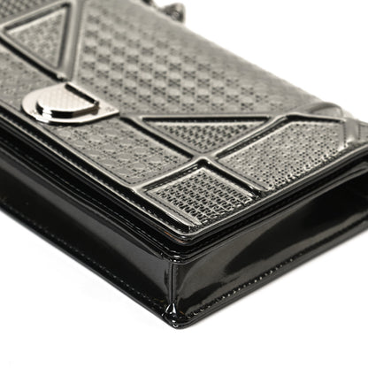 Christian Dior Metallic Patent Micro-Cannage Diorama Wallet on Chain Pouch Onyx Black 10 of 13