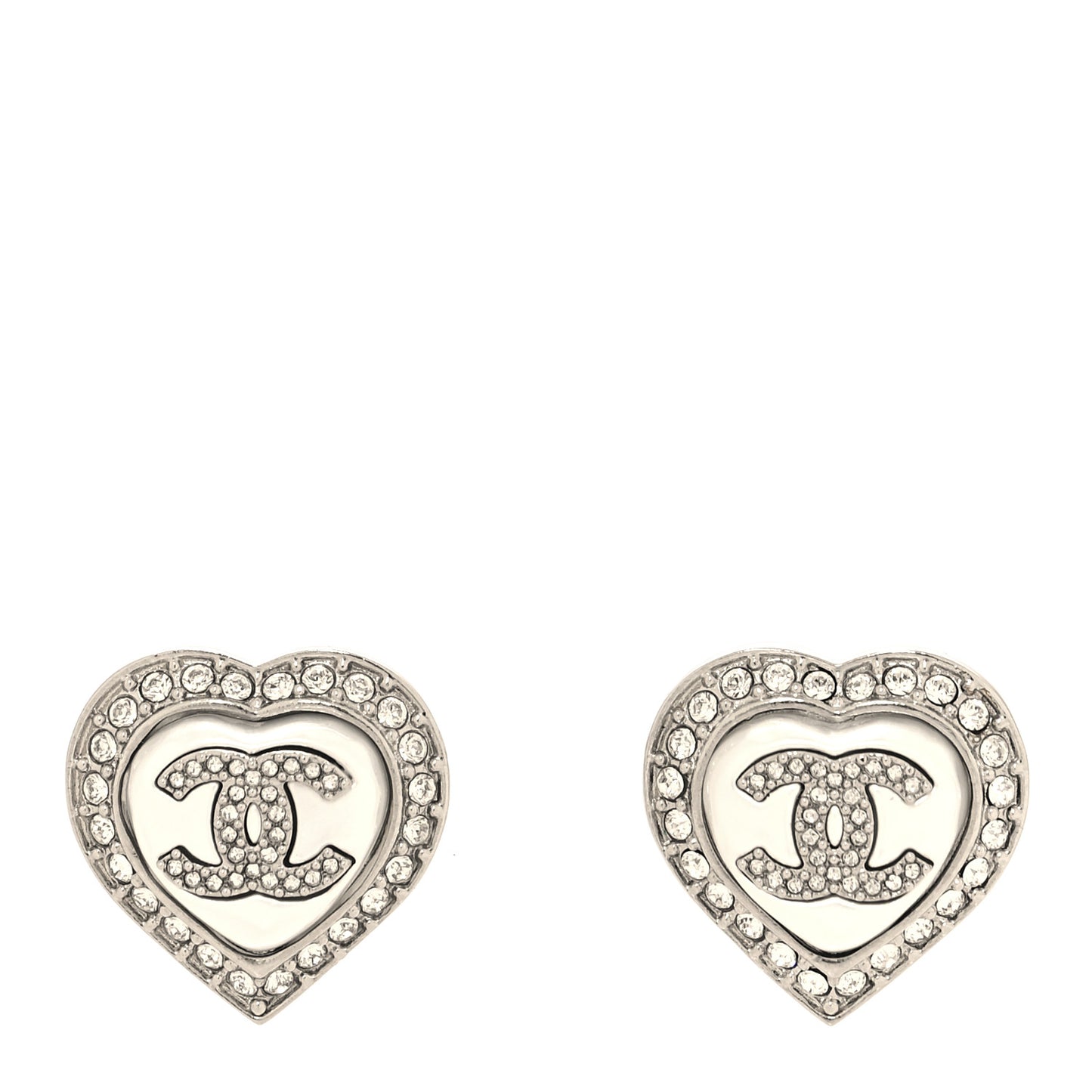 Pearl Crystal CC Heart Earrings Silver