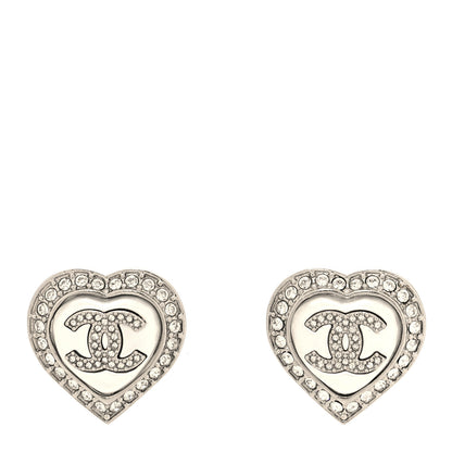 Chanel Pearl Crystal CC Heart Earrings Silver 1 of 4