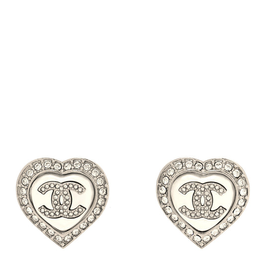 Pearl Crystal CC Heart Earrings Silver