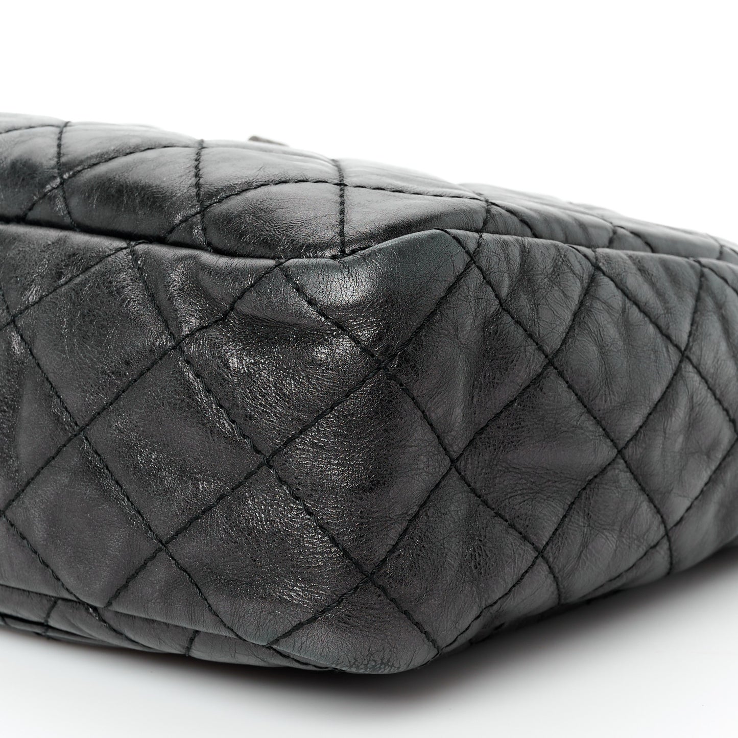 Metallic Aged Calfskin Quilted Large Reissue Camera Case Black