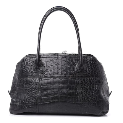 Prada Shiny Calfskin Crocodile Embossed Tote Black 1 of 17