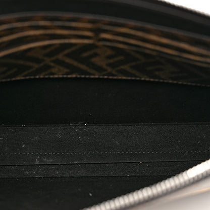 Fendi Shiny Glazed Fabric Vitello Cover FF 1974 Logo Clutch Tobacco Moro Giallo Ebano 4 of 6