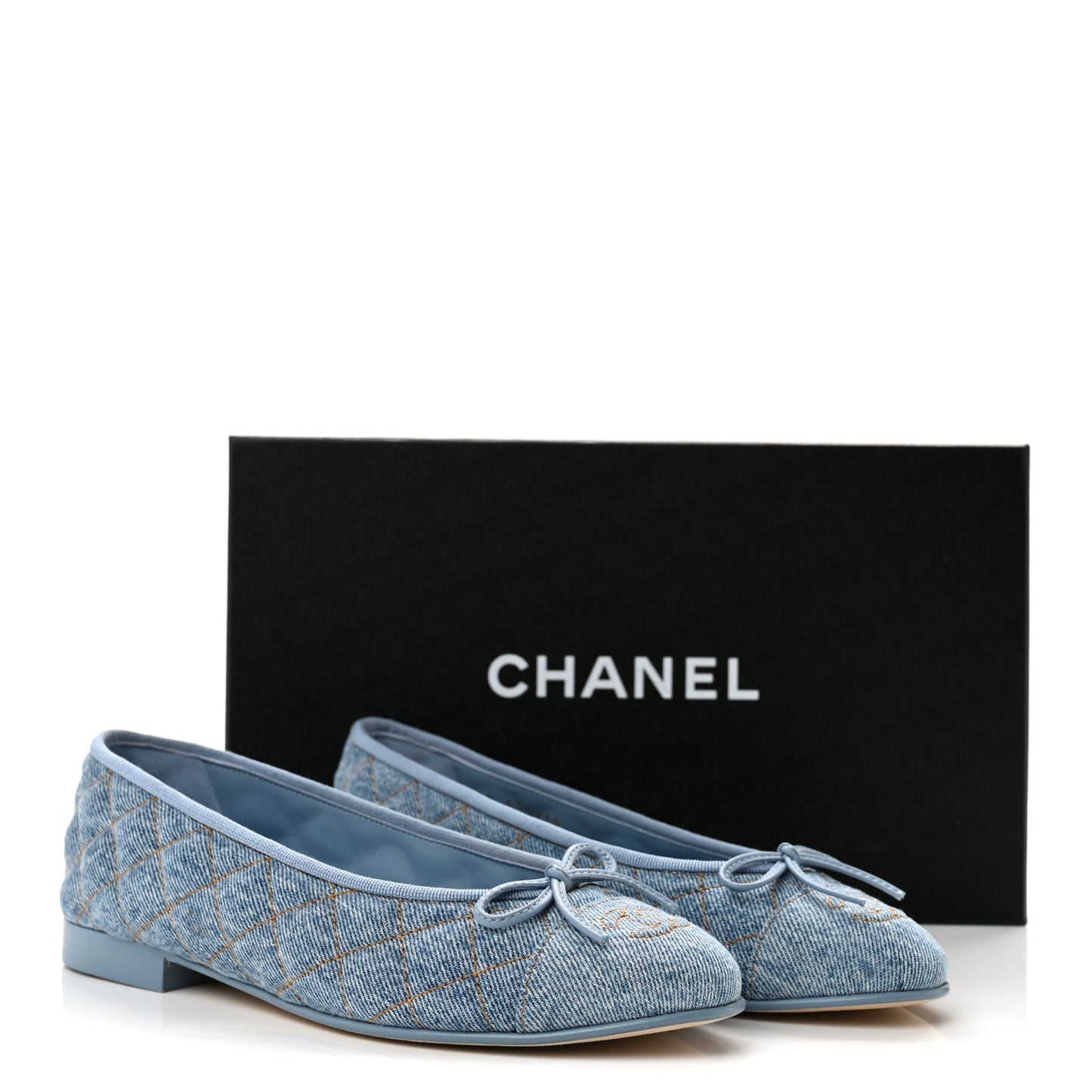 Denim Quilted CC Cap Toe Ballerina Flats 37 Light Blue