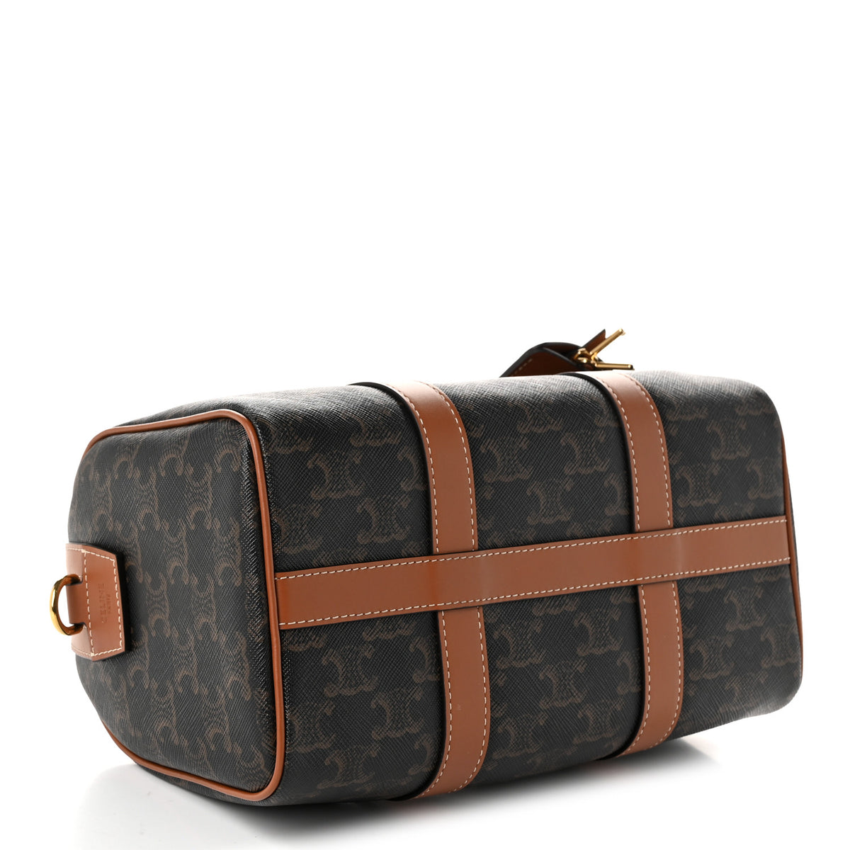 Triomphe Canvas Calfskin Medium Boston Bag Tan