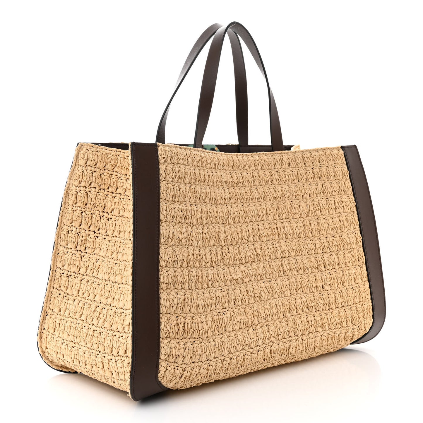 Raffia Calfskin Vlogo Tote Naturale Fondant