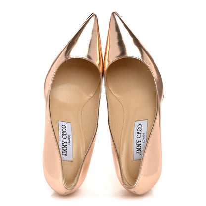 Jimmy Choo Metallic Mirror Calfskin Pointy Toe Abel Pumps 37 Blush 2 of 9