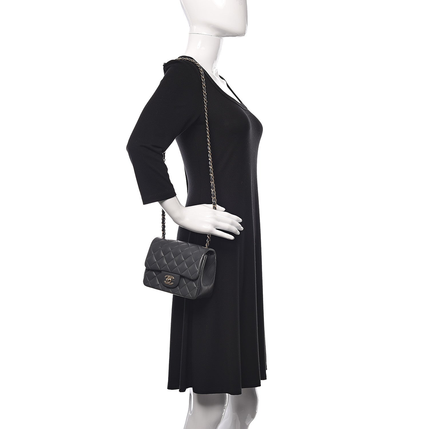 Chanel Lambskin Quilted Mini Square Flap Dark Grey 2 of 10