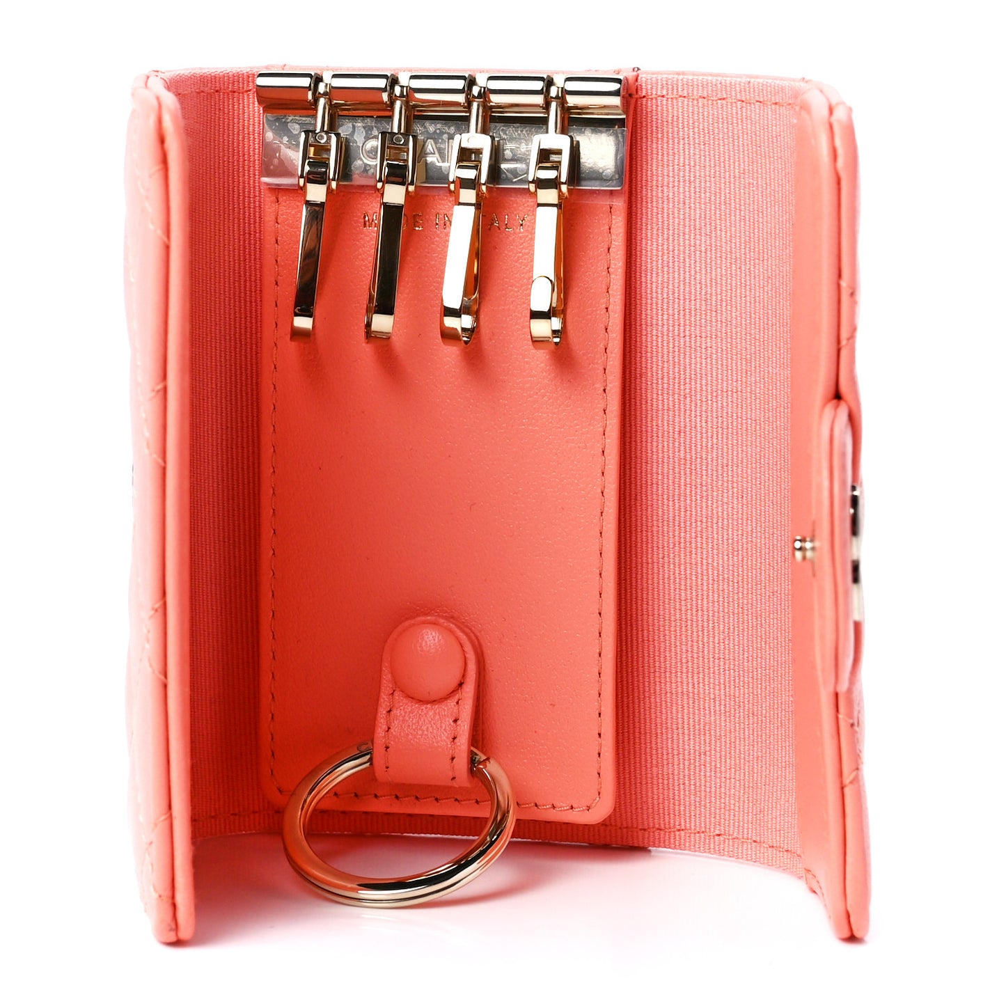 Lambskin Quilted Classic 4 Key Holder Wallet Light Orange