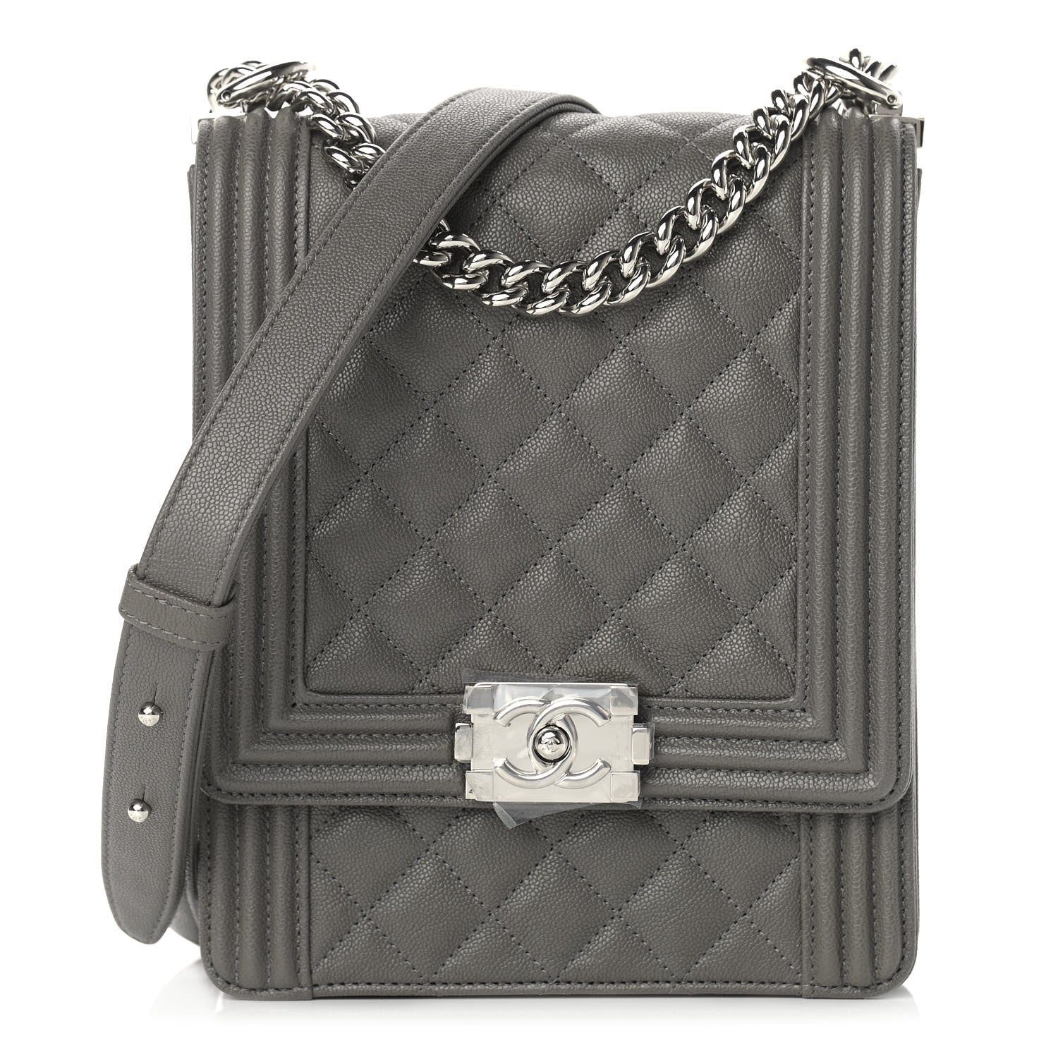 Chanel Caviar Quilted North South Boy Flap Grey 1 of 9