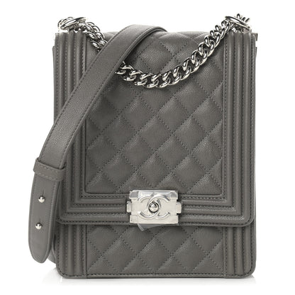 Chanel Caviar Quilted North South Boy Flap Grey 1 of 9