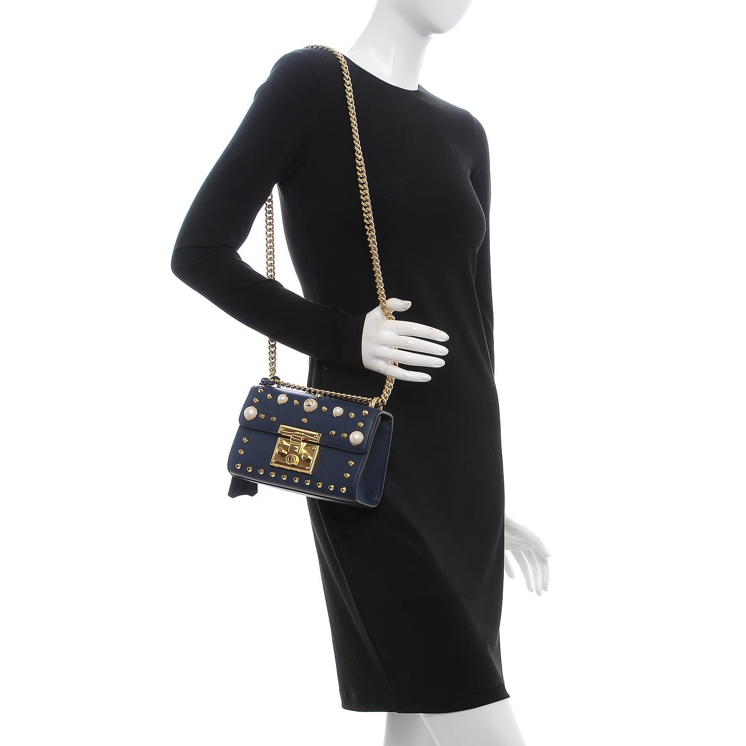 Gucci Calfskin Studded Small Padlock Shoulder Bag Blue Agata 3 of 9