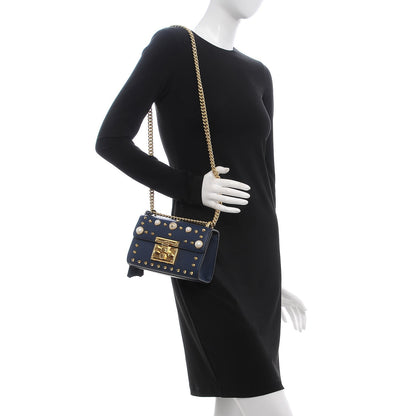 Gucci Calfskin Studded Small Padlock Shoulder Bag Blue Agata 3 of 9