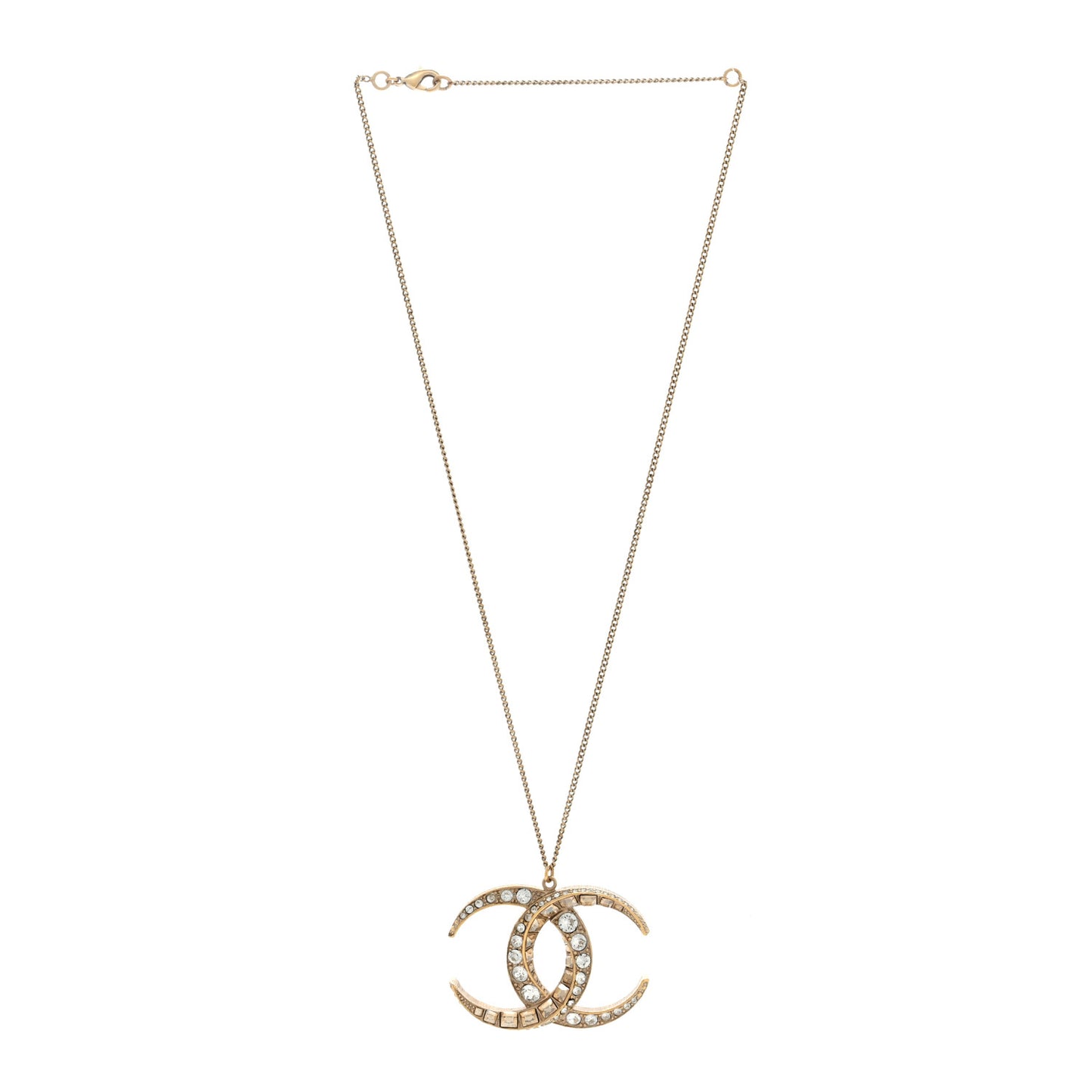 Baguette Crystal Moon CC Necklace Gold
