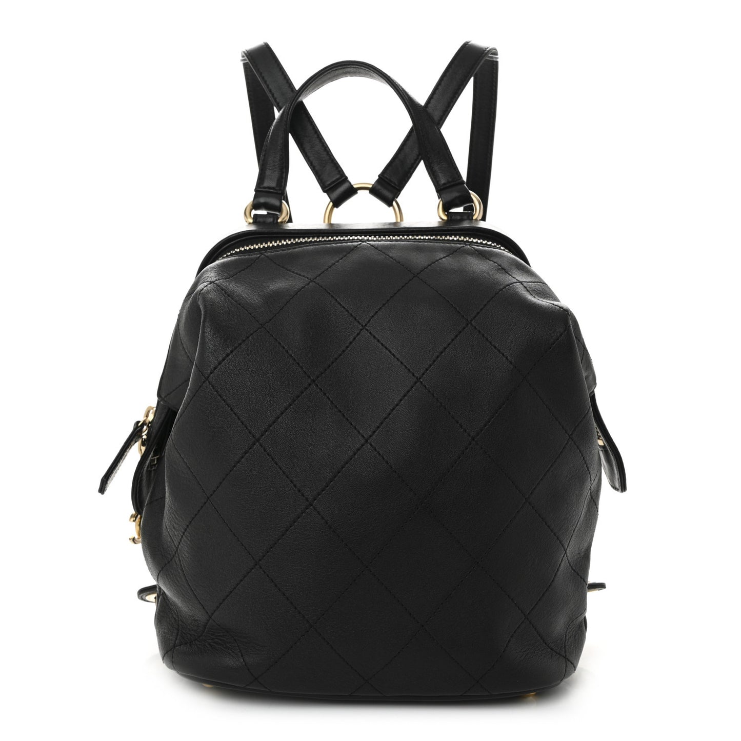 Calfskin Stitched Frame Backpack Black