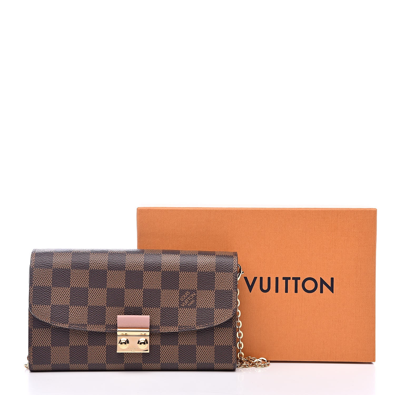 Louis Vuitton Damier Ebene Croisette Chain Wallet Rose Ballerine 10 of 10