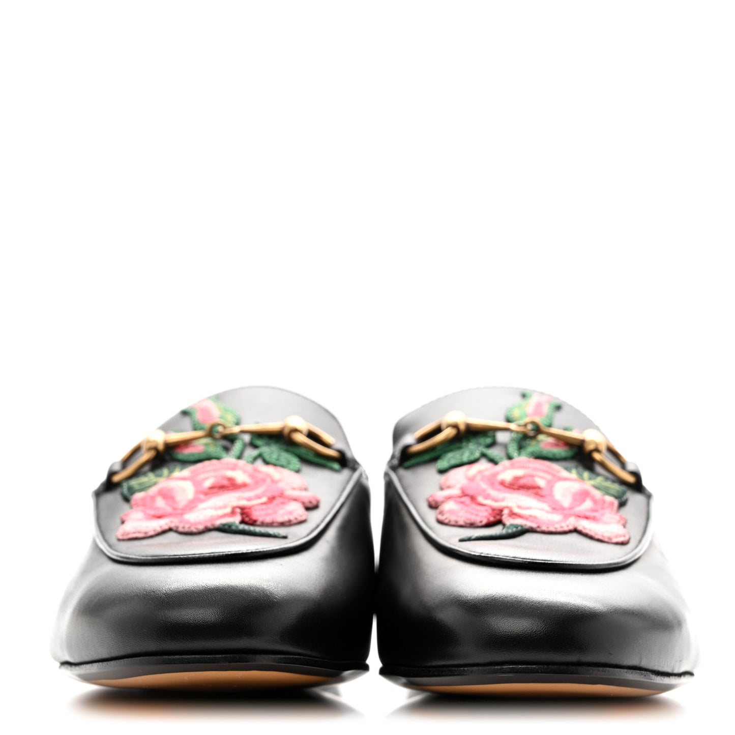 Calfskin Flower Embroidered Princetown Slippers 38 Black