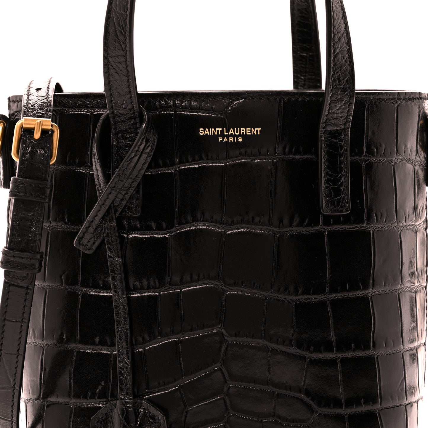 Calfskin Crocodile Embossed Paris Mini Toy Shopper Tote Black