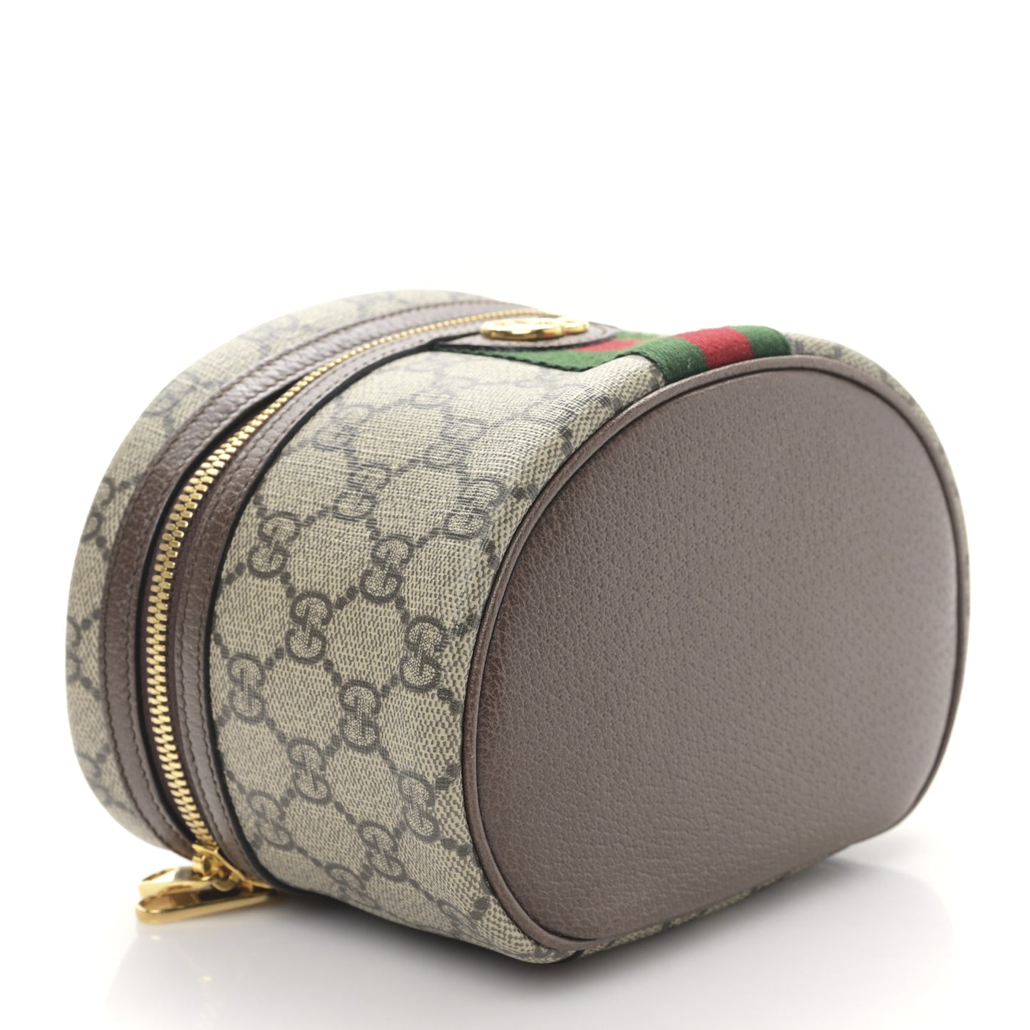 GG Supreme Monogram Textured Calfskin Web Ophidia Vanity Cosmetic Case Beige Ebony New Acero