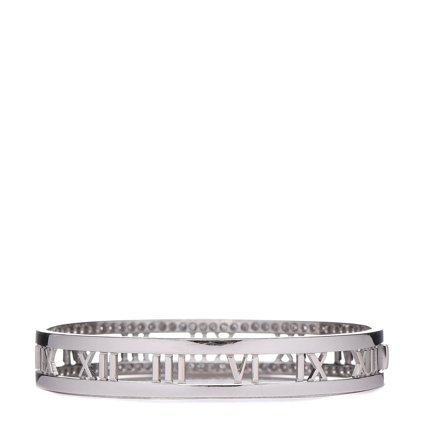 18K White Gold Diamond Atlas Open Hinged Bangle Bracelet