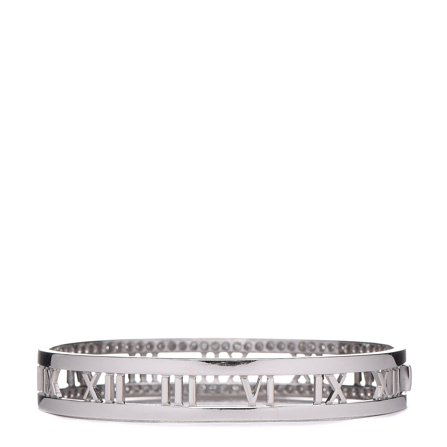 Tiffany 18K White Gold Diamond Atlas Open Hinged Bangle Bracelet 3 of 4