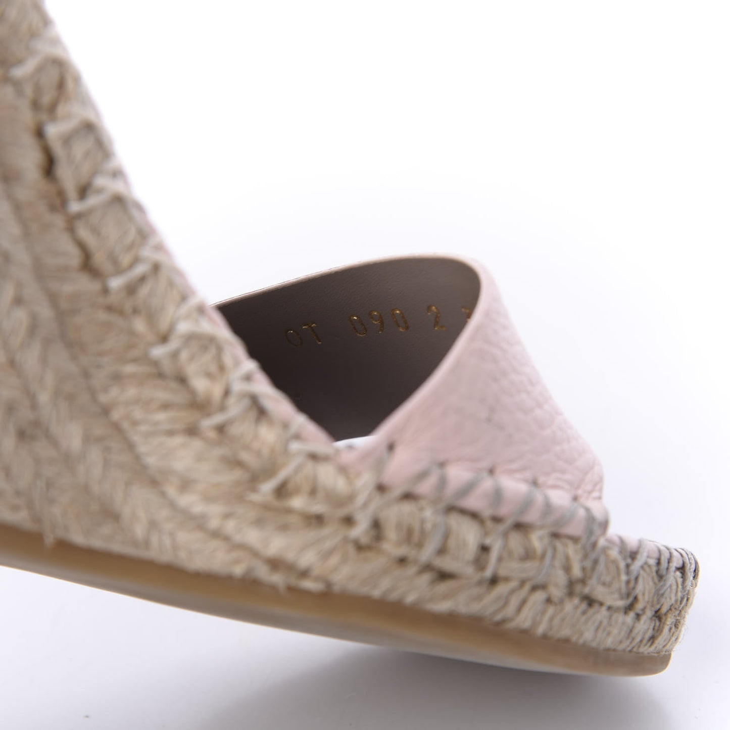 Grained Calfskin Rockstud Ankle Strap Espadrille 15/105mm Wedge Sandals 37 Rose Quartz Natural