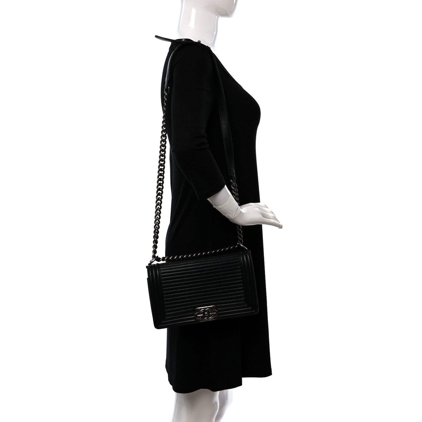 Calfskin Horizontal Quilted Medium Boy Flap Black Black