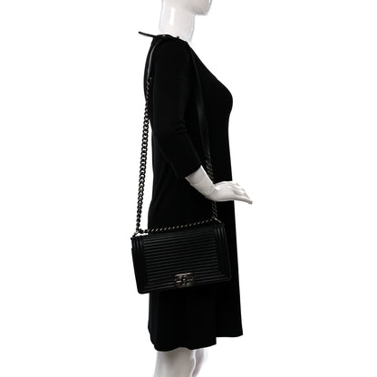 Chanel Calfskin Horizontal Quilted Medium Boy Flap Black Black 2 of 9