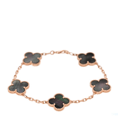 Van Cleef & Arpels 18K Rose Gold Gray Mother of Pearl 5 Motifs Vintage Alhambra Bracelet 1 of 5